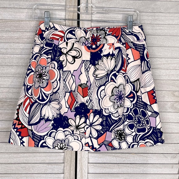 EXPRESS Retro A Line Mini Skirt Blue/Pink Floral-6 - Picture 2 of 2